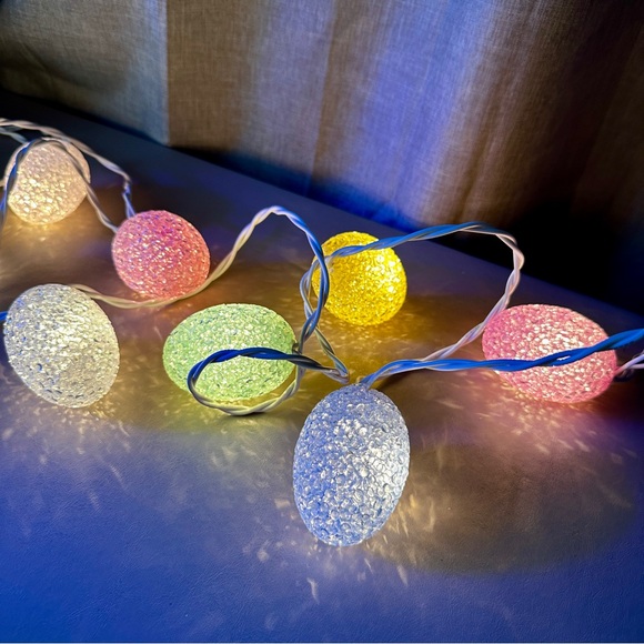 Crystal Pastel Easter Egg String Lights Melted Popcorn Plastic Set Of 10 Vintage - Picture 4 of 9